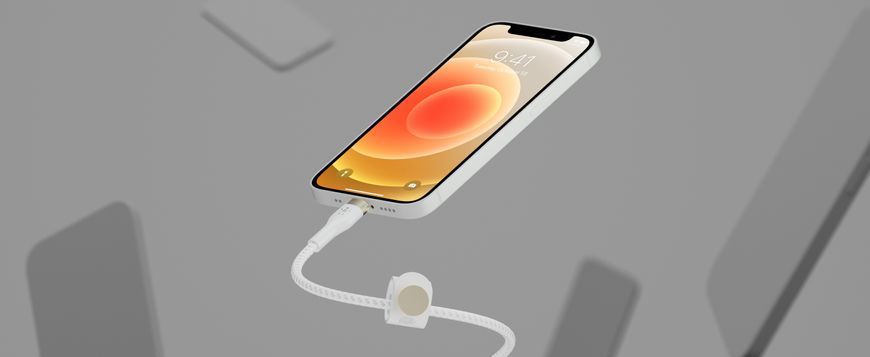 Кабель USB-A > Lightning заряджання/синхронізації Belkin 1м, плетений, силіконовий, з ремінцем на магніті, білий (CAA010BT1MWH) 366623 фото