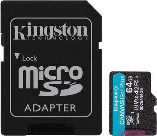 Карта пам'яті Kingston MicroSDXC 64GB Canvas Go Plus Gen4 200MB/s A2 U3 V30 + SD-адаптер (SDCG4/64GB) 376901 фото