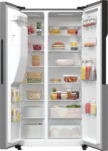 Холодильник SBS Gorenje, 179х70х92см, 2 двері, 376(190)л, А++, NF+, Інв., Зона св-ті, диспенсер, генератор льоду, Зовн. Диспл, нерж (NRR9185ESXL1) 374886 фото