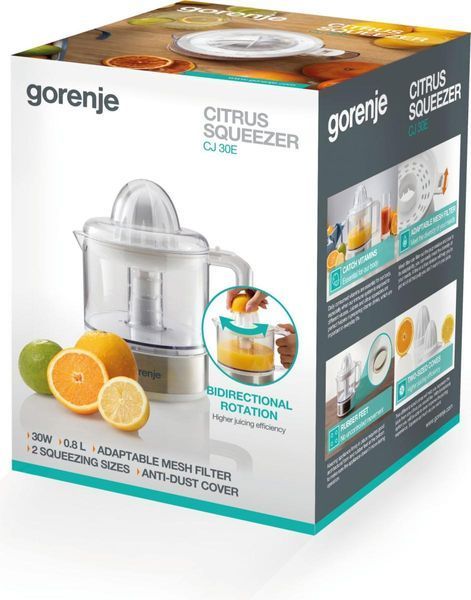 Соковитискач Gorenje цитрус-прес 30Вт, чаша-0.8л, пластик/метал, білий (CJ30E) 367041 фото