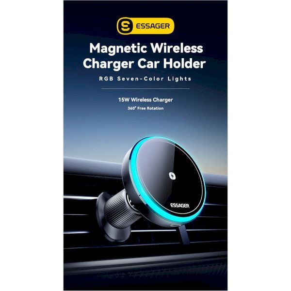 Автомобільний тримач ESSAGER Element magnetic wireless charging car bracket outlet + paste model (EZJCX-YS01-Z) 317292 фото