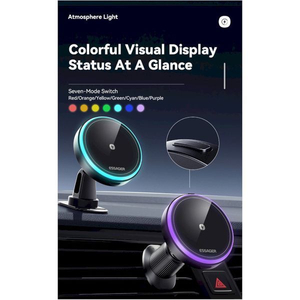 Автомобільний тримач ESSAGER Element magnetic wireless charging car bracket outlet + paste model (EZJCX-YS01-Z) 317292 фото