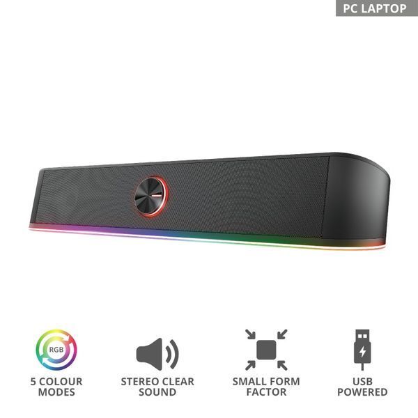 Акустична система Trust GXT 619 Thorne Саундбар, USB/AUX, RGB, чорний 361963 фото
