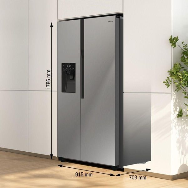 Холодильник SBS Gorenje, 179х70х92см, 2 двері, 376(190)л, А++, NF+, Інв., Зона св-ті, диспенсер, генератор льоду, Зовн. Диспл, нерж (NRR9185ESXL1) 374886 фото