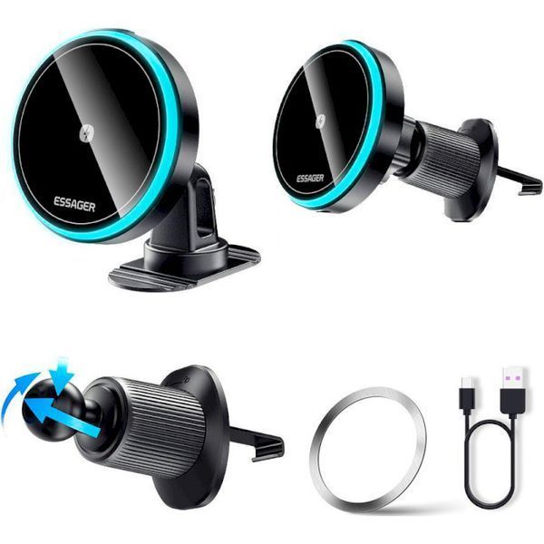 Автомобільний тримач ESSAGER Element magnetic wireless charging car bracket outlet + paste model (EZJCX-YS01-Z) 317292 фото