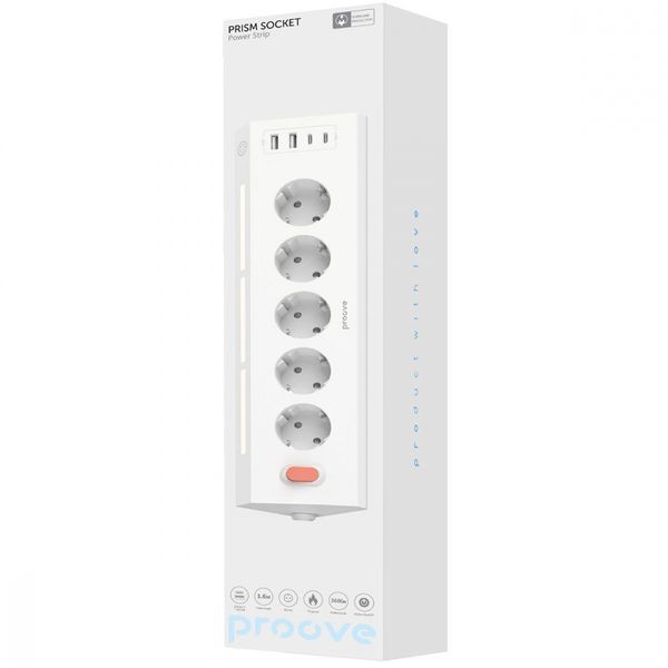 Мережевий фільтр Proove Prism Socket (5xAC + 2xType-C + 2xUSB) 1.6m (PSPS25002202) white 355576 фото