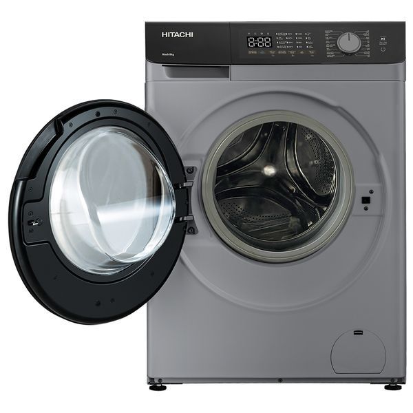 Пральна машина Hitachi фронтальна, 8кг, 1400, A+++, 60см, дисплей, пара, інвертор, люк чорний, cріблястий 398313 фото