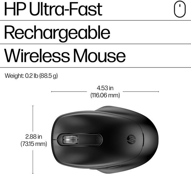 Миша HP 510 Ultra-Fast Rechargeable, WL, чорний (9C2F6AA) 365026 фото
