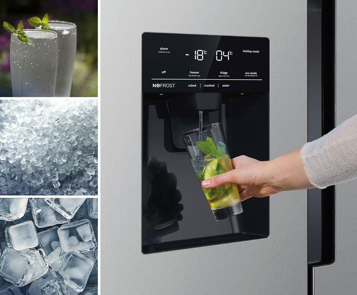 Холодильник SBS Gorenje, 179х70х92см, 2 двері, 376(190)л, А++, NF+, Інв., Зона св-ті, диспенсер, генератор льоду, Зовн. Диспл, нерж (NRR9185ESXL1) 374886 фото