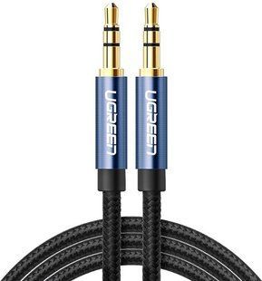 Кабель UGREEN AV112 3.5mm Male To 3.5mm Male Cable Gold Plated Metal Case With Braid 1m Blue (10685) 278886 фото