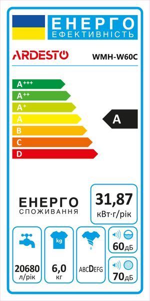 Пральна машина ARDESTO напівавтомат., 6кг, 1350, A, 41см, віджим, білий (WMH-W60C) 375546 фото