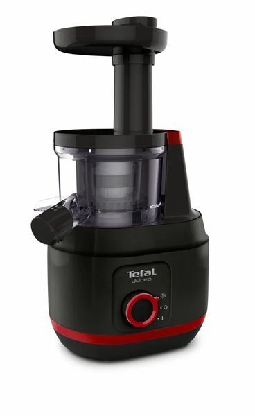 Соковитискач Tefal Juiceo шнековий 150Вт, чаша-0.8л, жмих-0.8л, насадка для цитрусових, пластик, червоно-чорний (ZC150838) 369995 фото