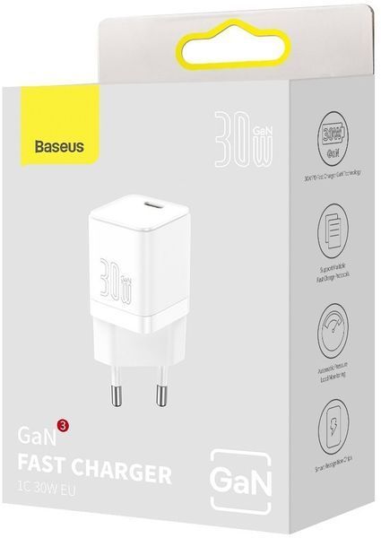 Зарядний Пристрій Baseus GaN3 Fast Charger 30W (CCGN010102) (1 Type-C) White 255178 фото