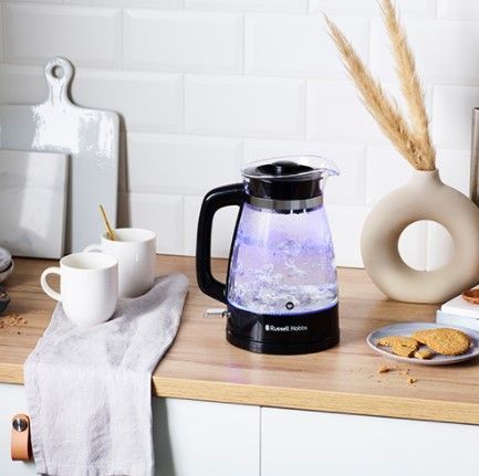 Електрочайник Russell Hobbs Hourglass 1.7л, скло, підсвічування, чорно-сріблястий (26080-70) 364130 фото