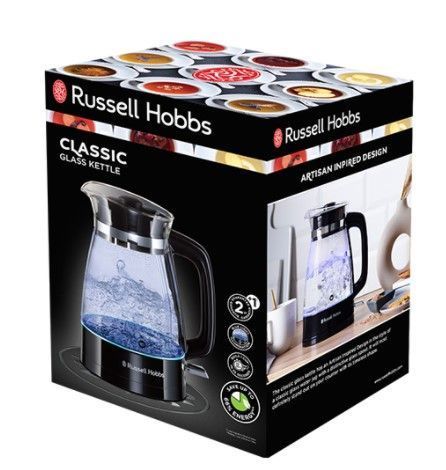 Електрочайник Russell Hobbs Hourglass 1.7л, скло, підсвічування, чорно-сріблястий (26080-70) 364130 фото