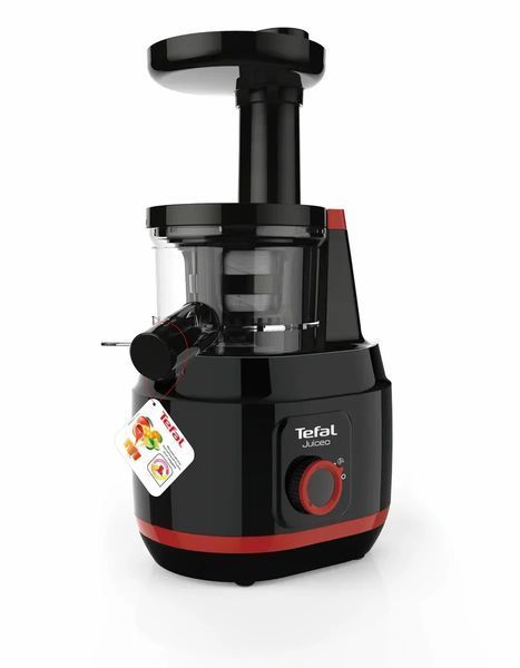 Соковитискач Tefal Juiceo шнековий 150Вт, чаша-0.8л, жмих-0.8л, насадка для цитрусових, пластик, червоно-чорний (ZC150838) 369995 фото