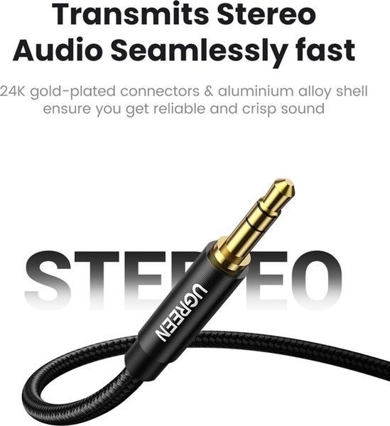 Кабель UGREEN AV112 3.5mm Male To 3.5mm Male Cable Gold Plated Metal Case With Braid 1m Blue (10685) 278886 фото