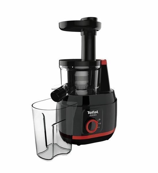 Соковитискач Tefal Juiceo шнековий 150Вт, чаша-0.8л, жмих-0.8л, насадка для цитрусових, пластик, червоно-чорний (ZC150838) 369995 фото