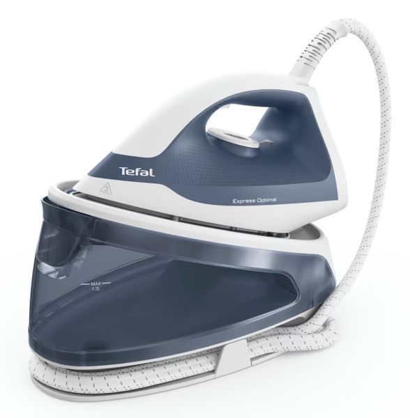 Праска-парогенератор Tefal Optimal, 2200Вт, 1200мл, паровий удар -190гр, постійна пара - 110гр, керам. підошва, біло-синій (SV4110E0) 374888 фото
