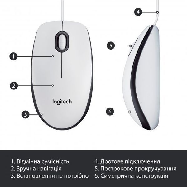 Миша LOGITECH Mouse M100 Білий - USB - AKOYA HANGTAB BOX M100 306860 фото