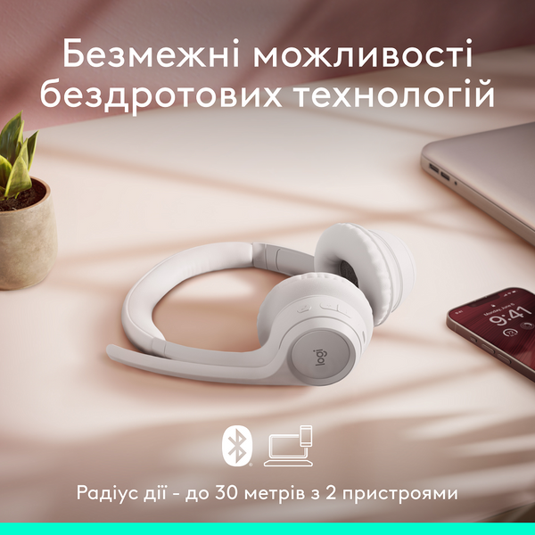 гарнітура LOGITECH Zone 300 Wireless Headset BT WHITE (981-001417) 307252 фото