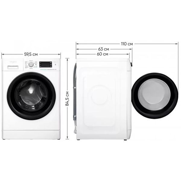 Пральна машина Whirlpool фронтальна, 8кг, 1200, A+++, 60см, дисплей, пара, інвертор, люк чорний, білий (FFB8248BVUA) 375610 фото