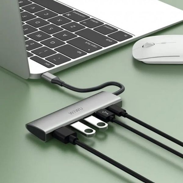 WIWU Alpha USB-C Hub 5-in-1 USB-C To HDMI,1xType-C, 3xUSB3.0 Adapter - Space Gray (A531H) 217291 фото