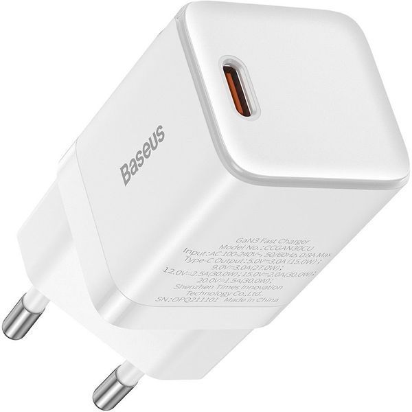 Зарядний Пристрій Baseus GaN3 Fast Charger 30W (CCGN010102) (1 Type-C) White 255178 фото
