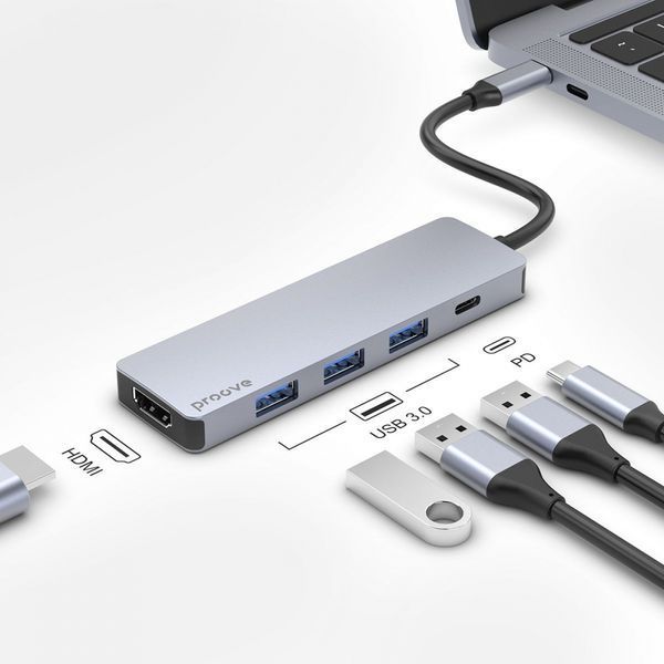 Type-C-Хаб Proove Iron Link 5 in 1 (3*USB3.0 + Tyce C + HDMI) (HBIL00010604) Silver 286765 фото