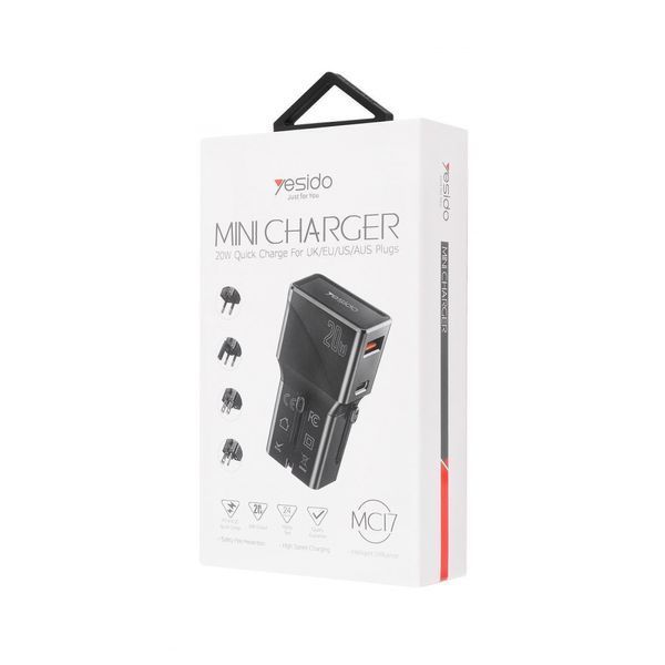 Travel Adapter Yesido MC17 Type-C 20W (UK/EU/US/AUS) black 331753 фото