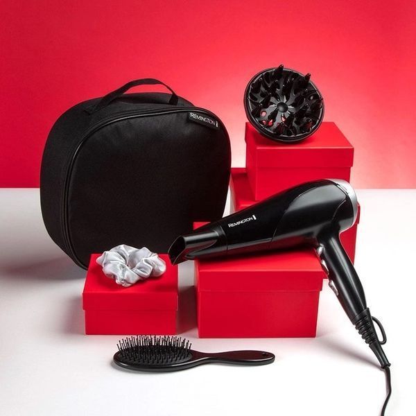 Фен Remington Style Edition, 2200Вт, 3 режими, іоніз-я, хол. обдув, дифузор, гребінець, резинка, кейс, чорно-сірий (D3171GP) 379785 фото