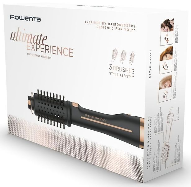 Фен-щітка Rowenta Ultimate Experience, 750Вт, 1 режими, іоніз-я, оберт.насадок, кераміка, чорний (CF9620F0) 369015 фото