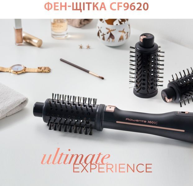 Фен-щітка Rowenta Ultimate Experience, 750Вт, 1 режими, іоніз-я, оберт.насадок, кераміка, чорний (CF9620F0) 369015 фото
