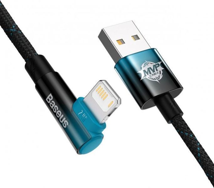 Кабель Baseus MVP 2 Elbow-shaped Fast Charging Data USB кабель USB To IP 2.4A 1m (CAVP000021) Black/Blue 260579 фото