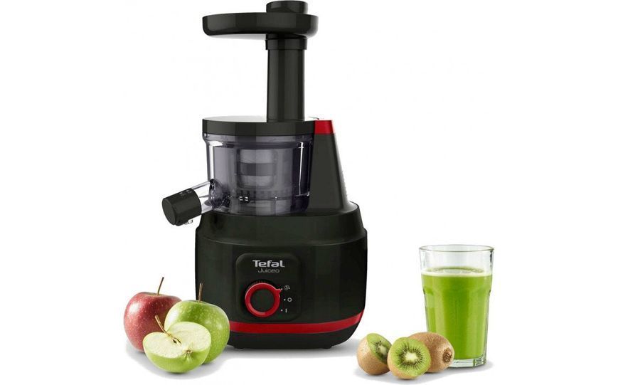 Соковитискач Tefal Juiceo шнековий 150Вт, чаша-0.8л, жмих-0.8л, насадка для цитрусових, пластик, червоно-чорний (ZC150838) 369995 фото