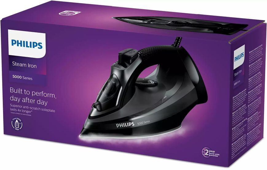 Праска Philips 5000 Series, 2600Вт, 320мл, паровий удар -200гр, постійна пара - 45гр, керам. підошва, чорний (DST5040/80) 373763 фото