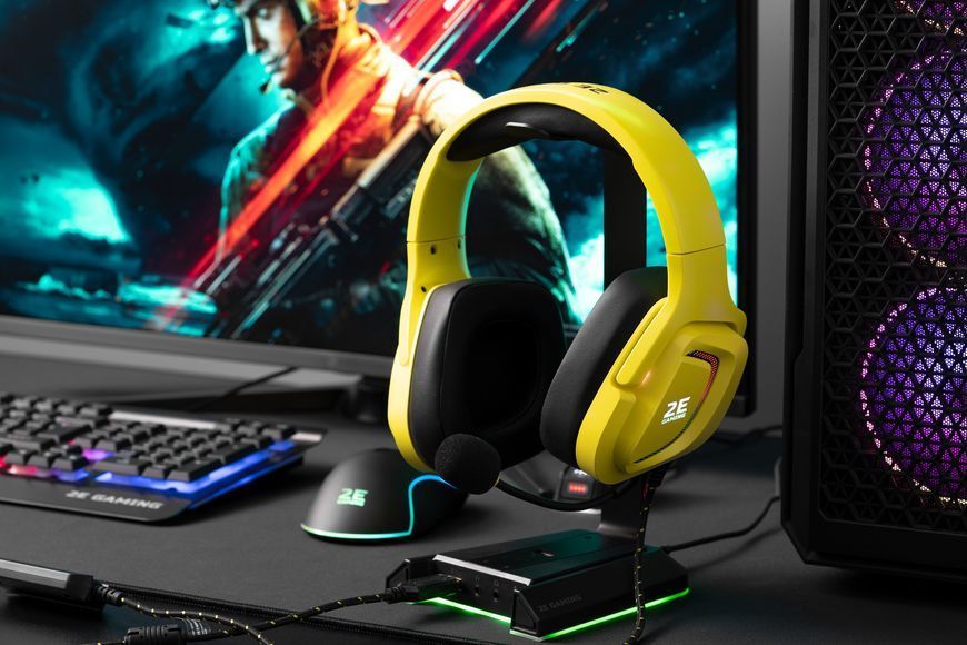 Гарнітура ігрова 2E GAMING HG340, mini-jack/dual 3.5mm, RGB, 2м, жовтий (2E-HG340YW) 364016 фото