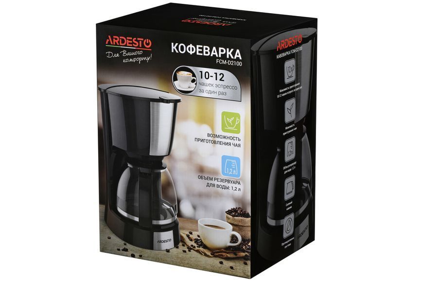 Кавоварка Ardesto крапельна 1.2л, мелена, чорно-сріблястий (FCM-D2100) 367093 фото
