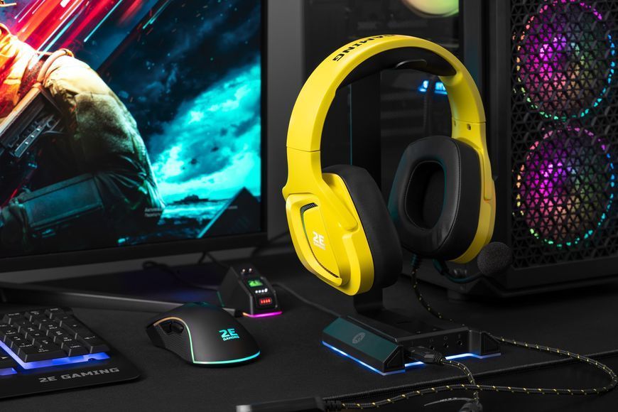 Гарнітура ігрова 2E GAMING HG340, mini-jack/dual 3.5mm, RGB, 2м, жовтий (2E-HG340YW) 364016 фото