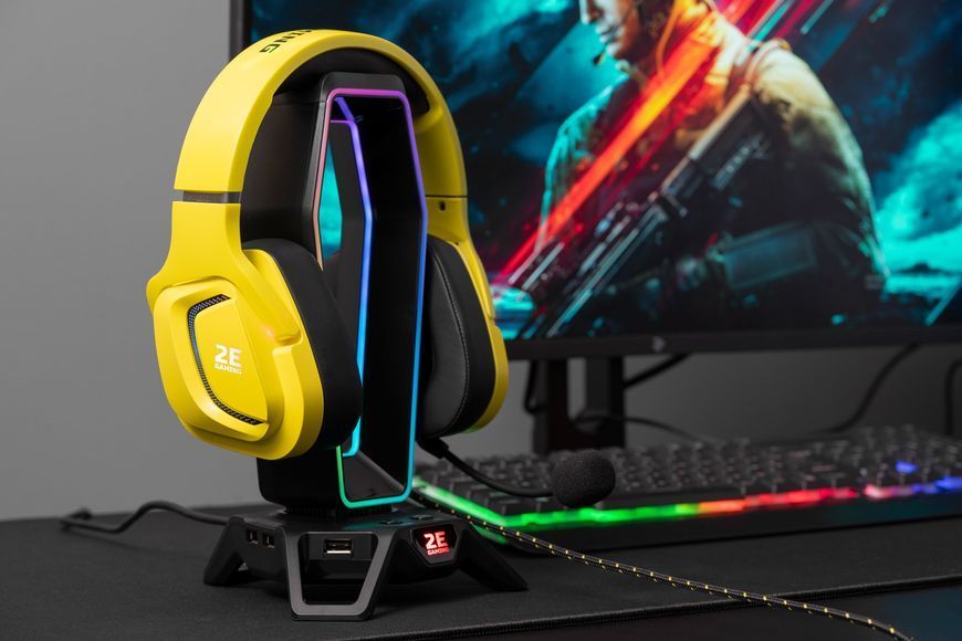 Гарнітура ігрова 2E GAMING HG340, mini-jack/dual 3.5mm, RGB, 2м, жовтий (2E-HG340YW) 364016 фото