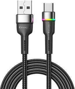 Кабель ESSAGER Colorful LED USB Cable Fast Charging 3A USB-A To Type C 0.5m (EXCT-XCDB01) Black 355945 фото