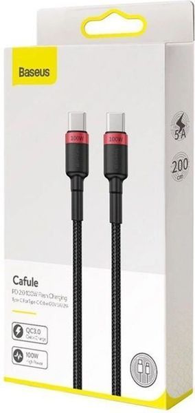 Кабель Baseus Cafule PD2.0 100W Flash Charging USB For Type-C Cable (20V 5A)2m Red+Black (CATKLF-AL91) 266777 фото