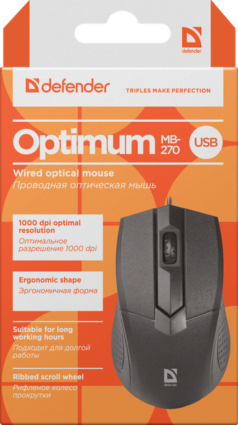 Миша DEFENDER (52270)Optimum MB-270 USB (чорна),1000 dpi, 3 кнопки 306287 фото