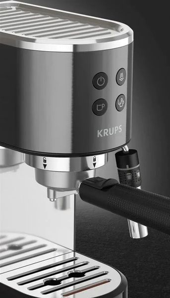 Кавоварка Krups ріжкова Virtuoso + 1л, мелена, ручний капучинатор, 15 бар, чорний (XP444G10) 372482 фото