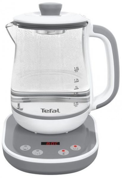 Електрочайник Tefal Tastea tea maker 1.5л, скло, заварник, біло-сірий (BJ551B10) 368650 фото