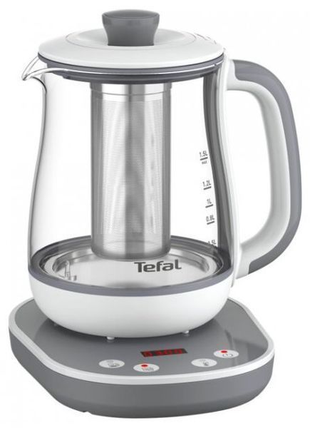 Електрочайник Tefal Tastea tea maker 1.5л, скло, заварник, біло-сірий (BJ551B10) 368650 фото