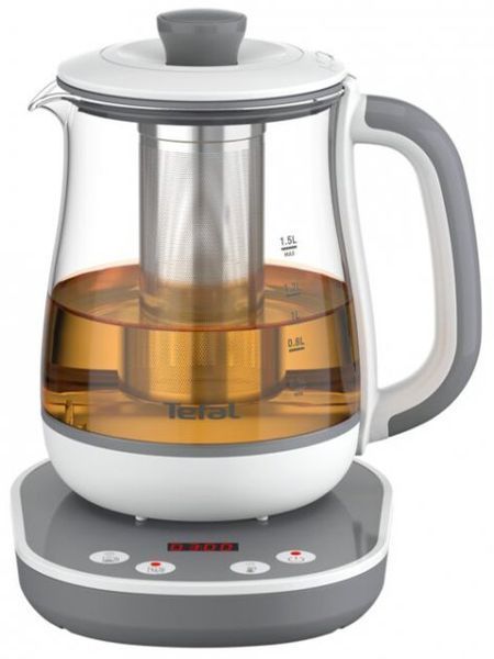 Електрочайник Tefal Tastea tea maker 1.5л, скло, заварник, біло-сірий (BJ551B10) 368650 фото