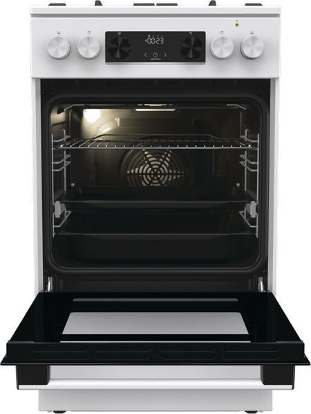 Плита Gorenje комбінована, 70л, 50x60см, дисплей, чавун, білий (GKS5C73WF) 374102 фото
