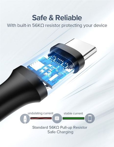 Кабель UGREEN US287 USB 2.0 To USB Type-C Cable Nickel Plating 3A 3m Black (60826) 278790 фото