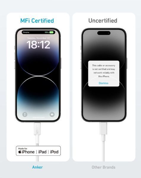кабель ANKER 322 USB-C to Lightning - 1.8m Nylon (Білий) 306978 фото
